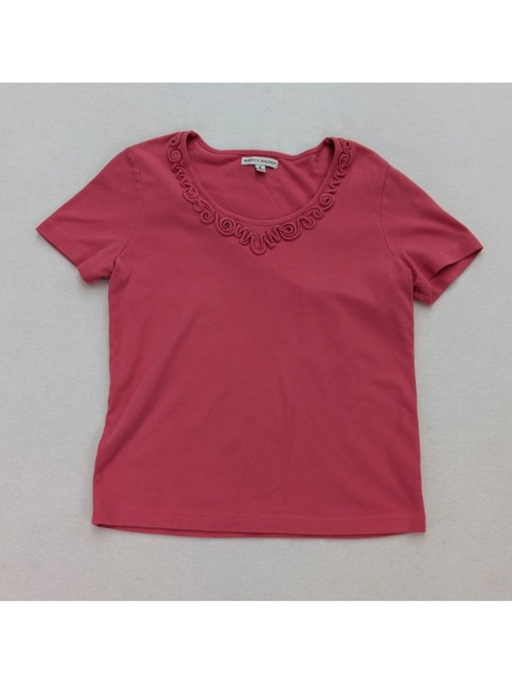 Rebecca Malone Women's Top Size S Pink Stretch Knit Short Sleeve Round Neck